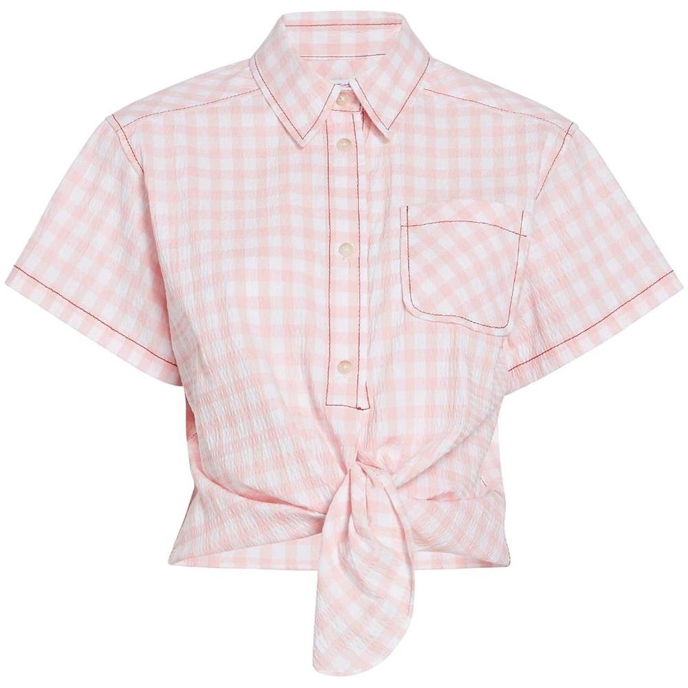 $695 Rosie Assoulin Tailored Tie Me Up Button Front Short Sleeve Top Women’s XL